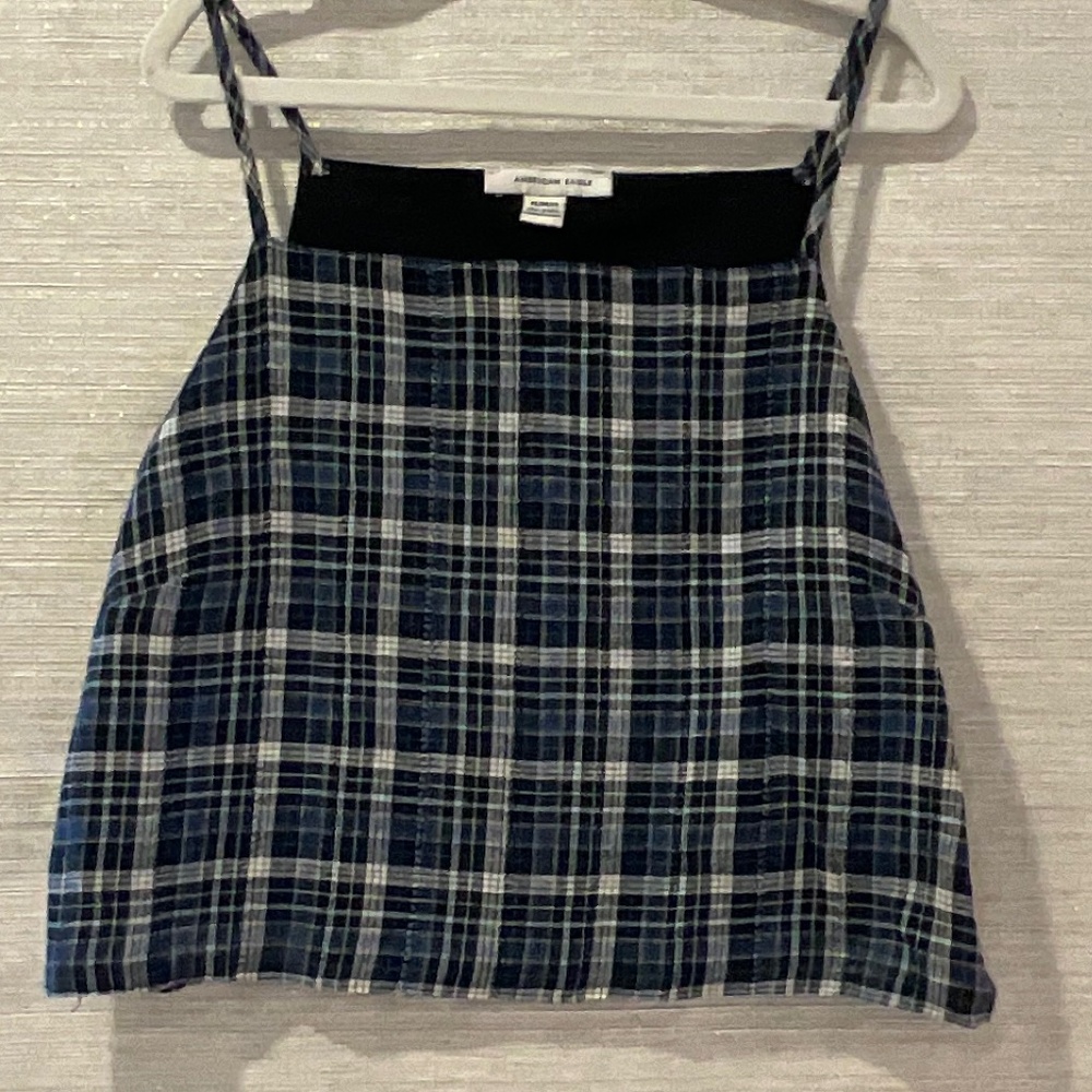 American Eagle Shirt with Spaghetti Straps in Blue and Black Plaid Size M